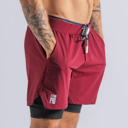 Fly sports shorts with burgundy mesh